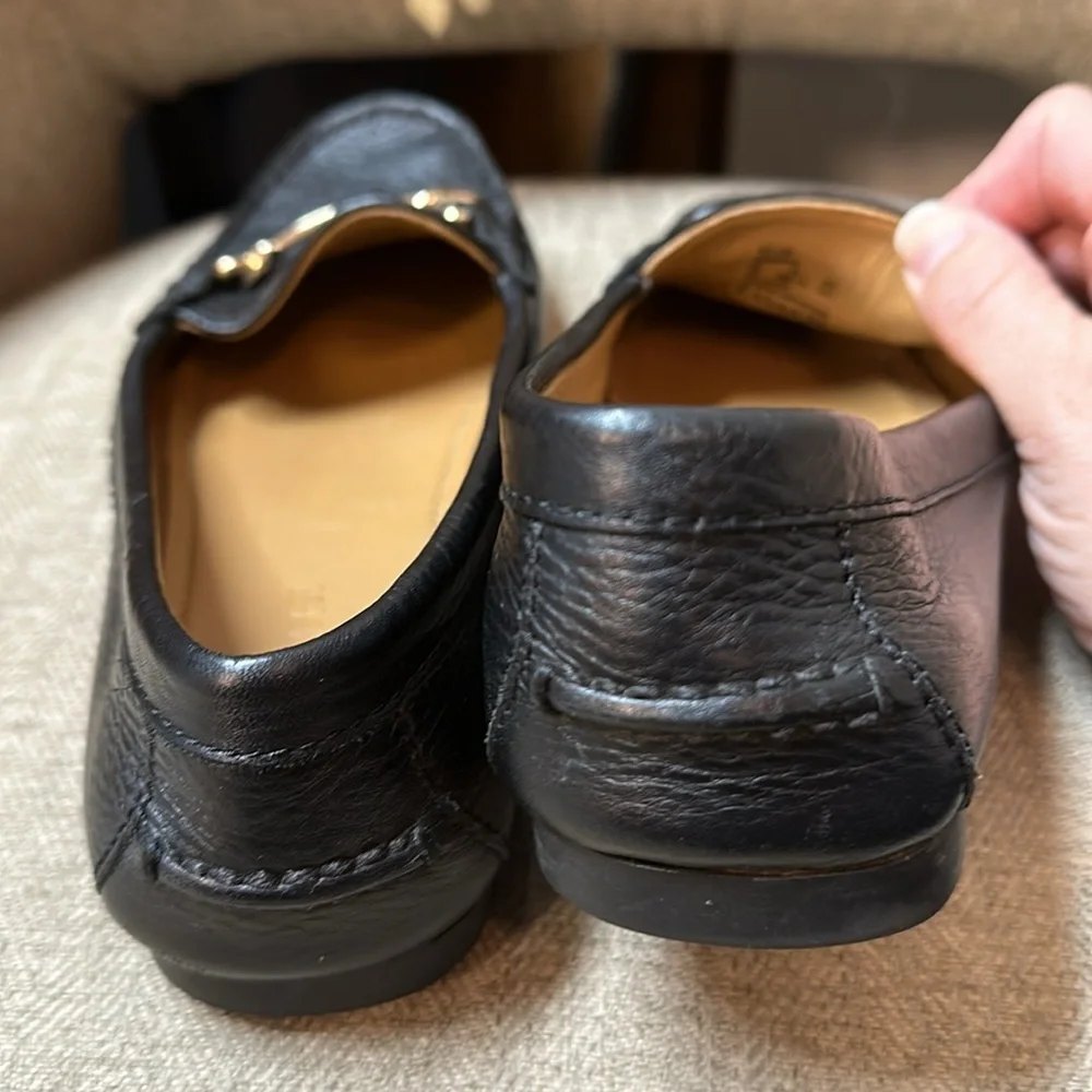 Coach Black Leather Moccasin Loafers with Gold Hardware